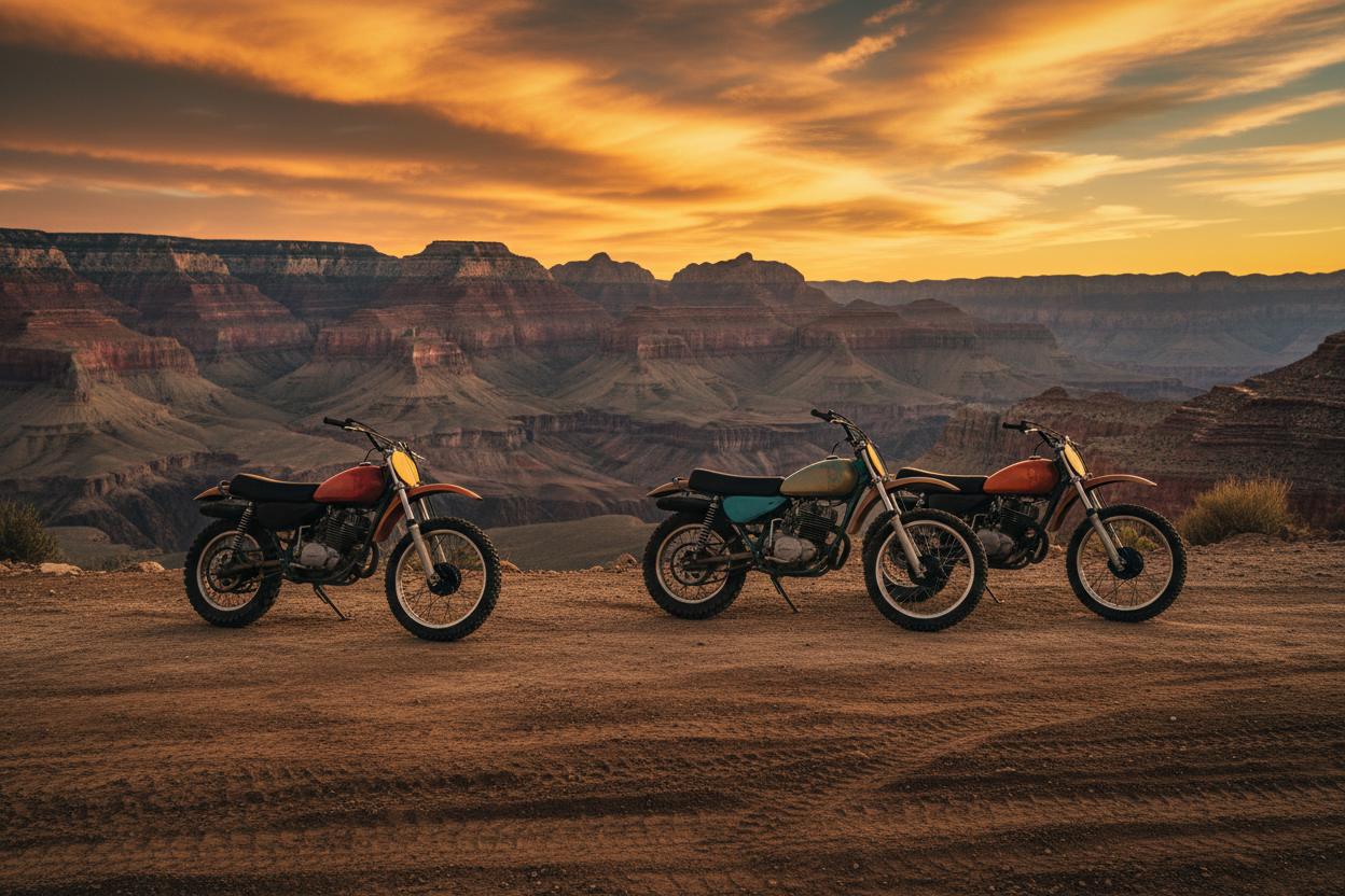 1970s Golden Era Motocross at Grand Canyon Sunset