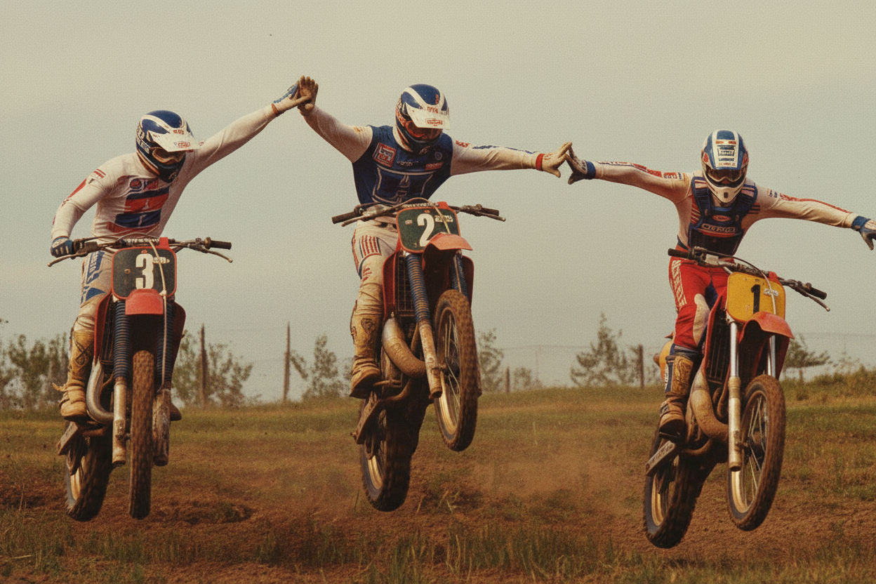 1970s Golden Era Motocross Three Riders Live Action