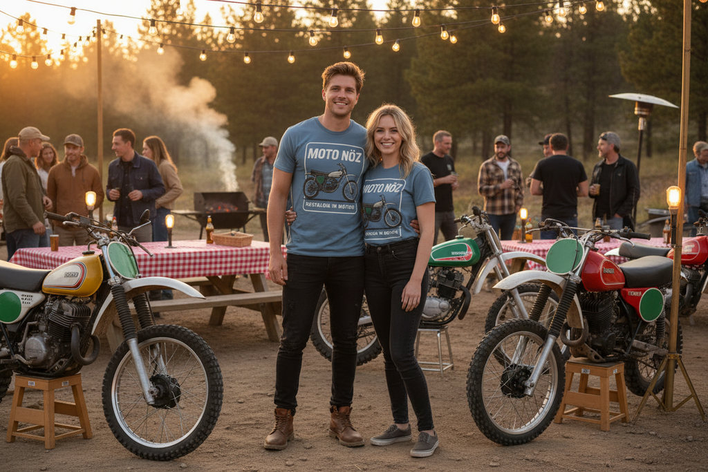 Both models at dirt bike club gathering with BBQ atmosphere