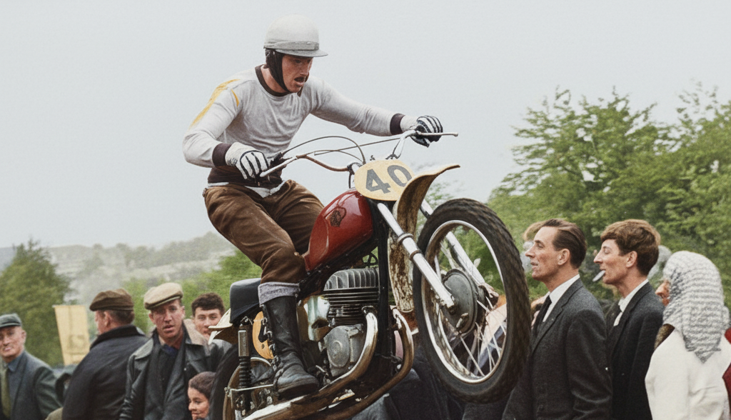 Colorized 1950s Motocross Racing Scene