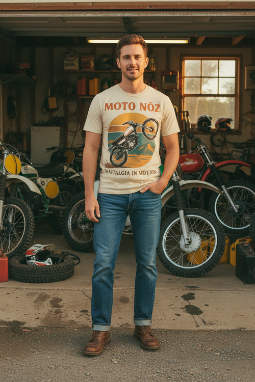 Male model in Balance Point Tee - Outdoor vintage setting