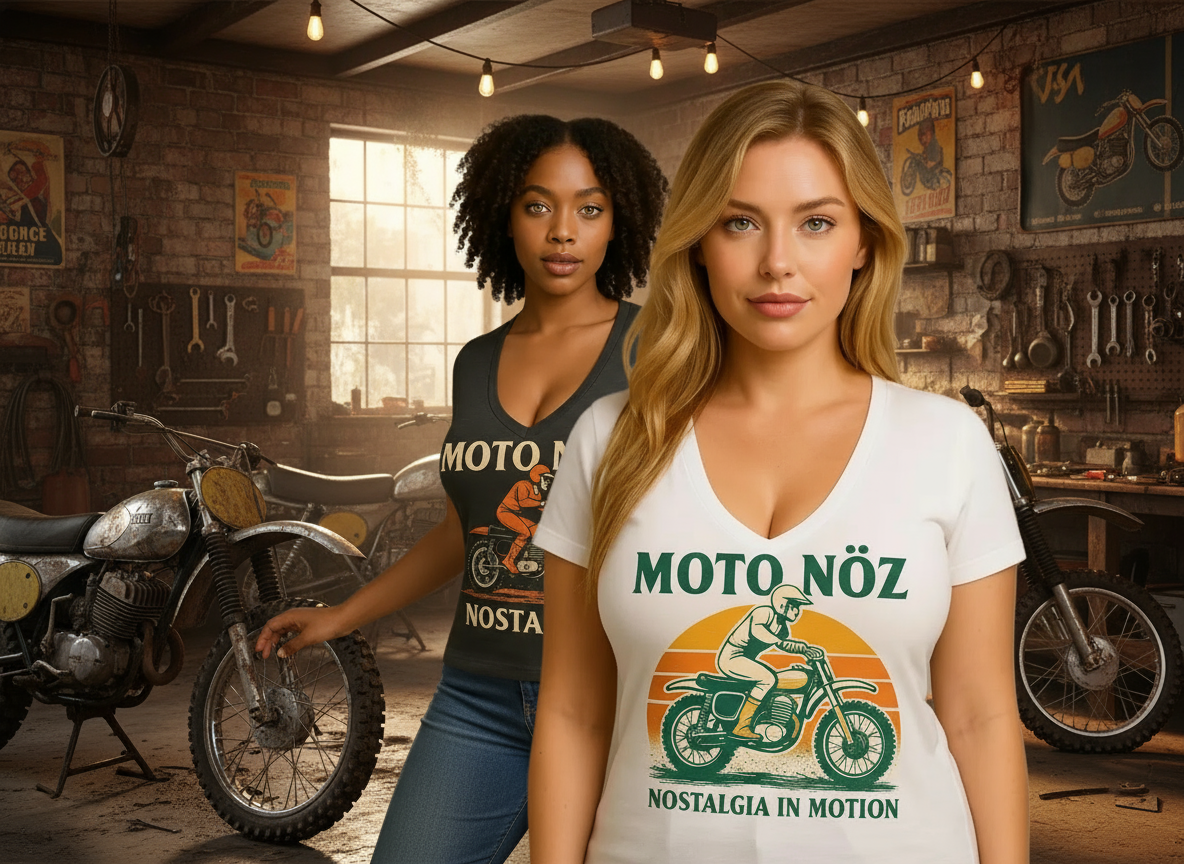 MOTO NÖZ models in vintage garage