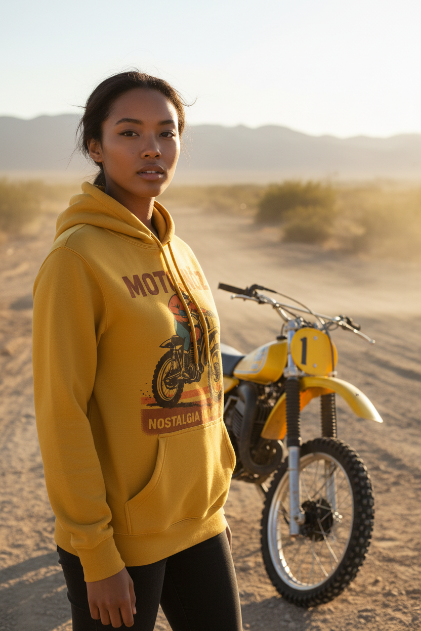 MOTO NÖZ Mustard Hoodie with Retro Dirt Bike