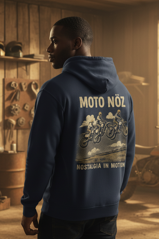 MOTO NÖZ Navy Hoodie Lifestyle Shot