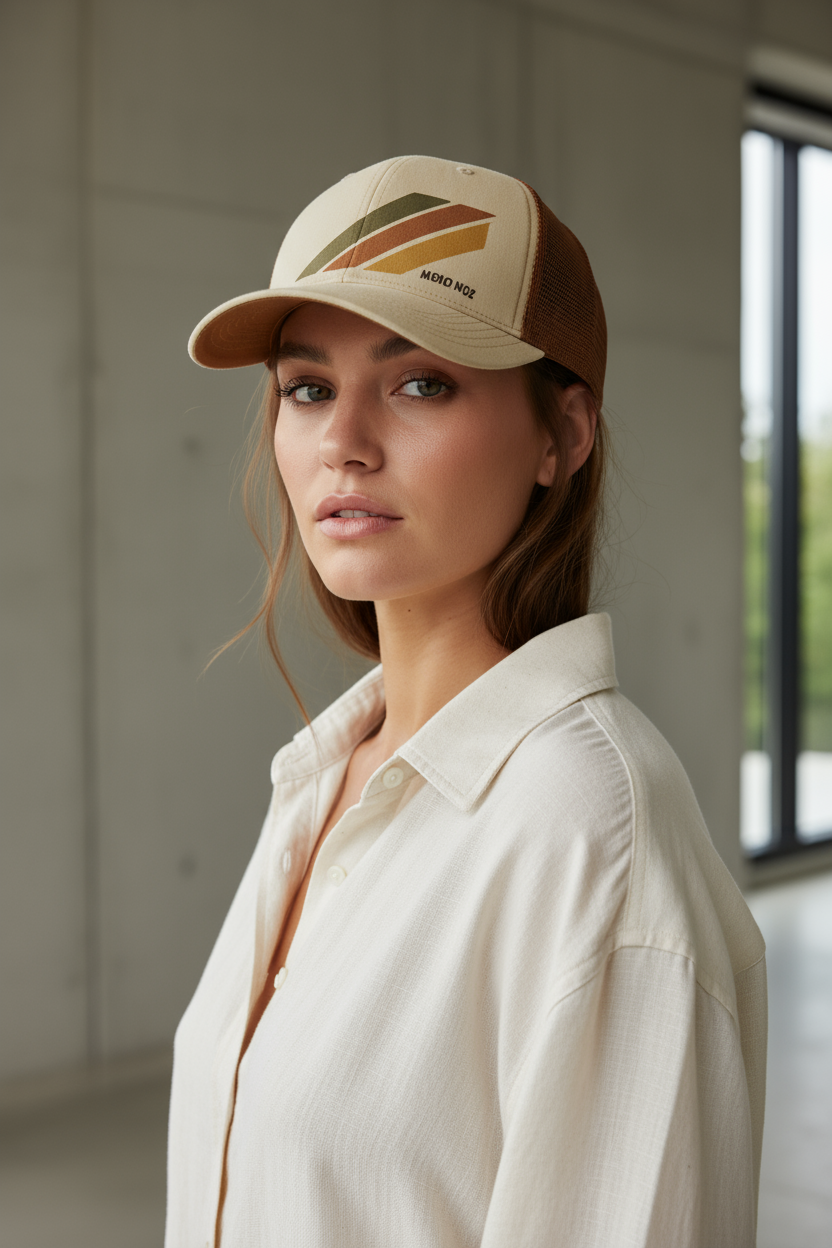 MOTO NÖZ Retro Stripe Hat on Female Model