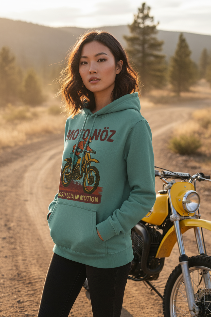 MOTO NÖZ Teal Hoodie with Retro Dirt Bike