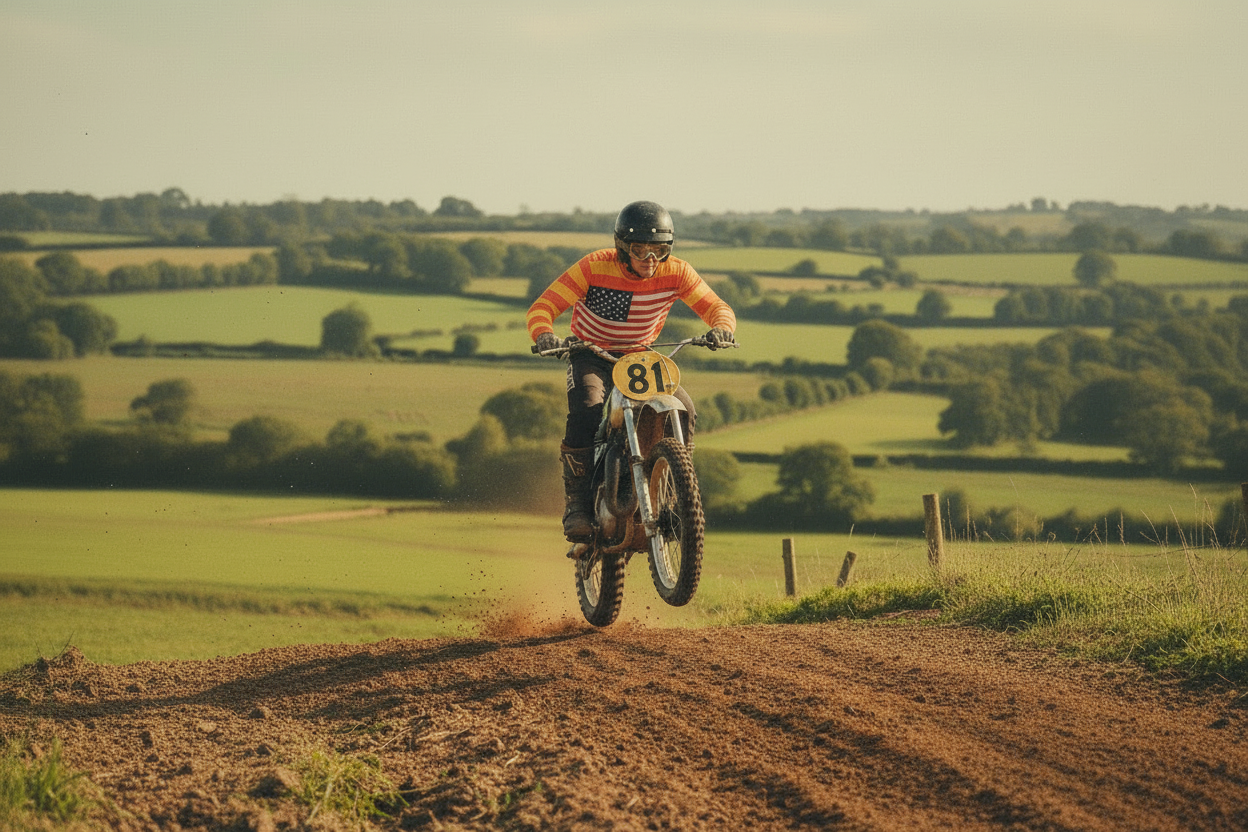Motocross rider with US flag