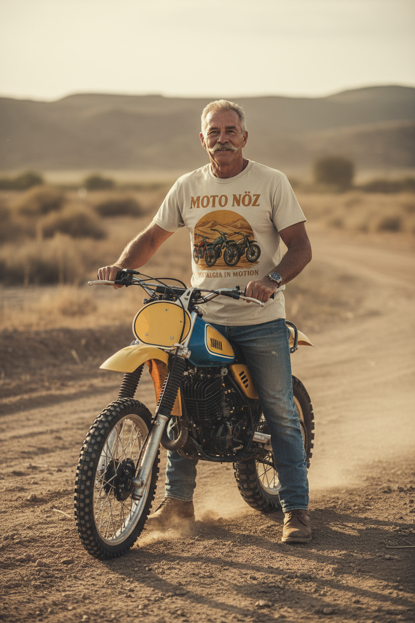 Senior male model with retro dirt bike