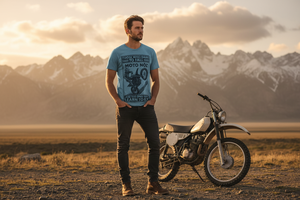 White male model wearing Learn to Fly Tee