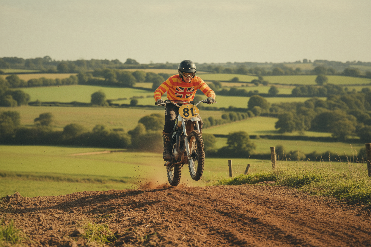 Widescreen British motocross with Union Jack